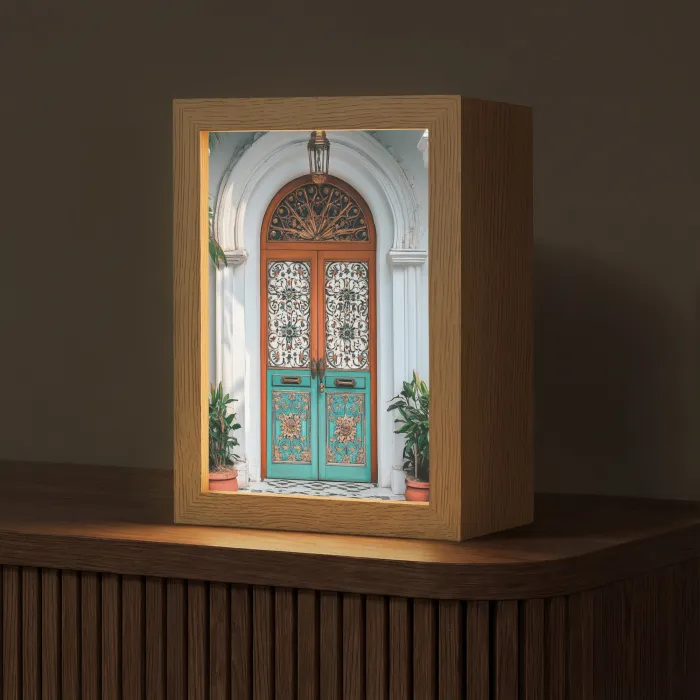 Zuilen - Sierlijke - Deur - Blauw Light Box met kabel (Tafellamp) klein -z3d_website