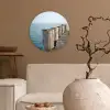 Houten steiger - Helderblauwe lucht Wandcirkel kunststof plaat 5mm dik klein -sfeer1