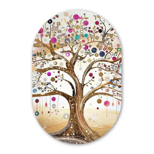Levensboom - Goud - Kleurrijk - Abstract - Aesthetic Wandcirkel Ovaal Forex klein -3d