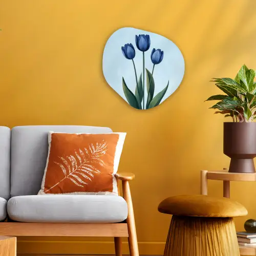 Tulpen - Blauw - Bladeren Wandcirkel Organisch Forex 3mm klein -sfeer4