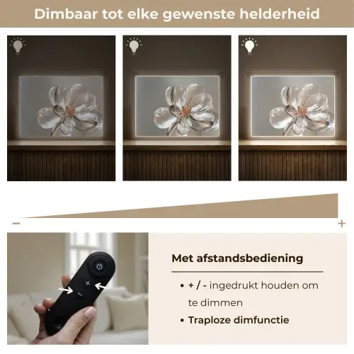 Bloem - Glazen - Doorzichtig Light Box met batterij (Wandlamp) middel -USP_dimbaarNL