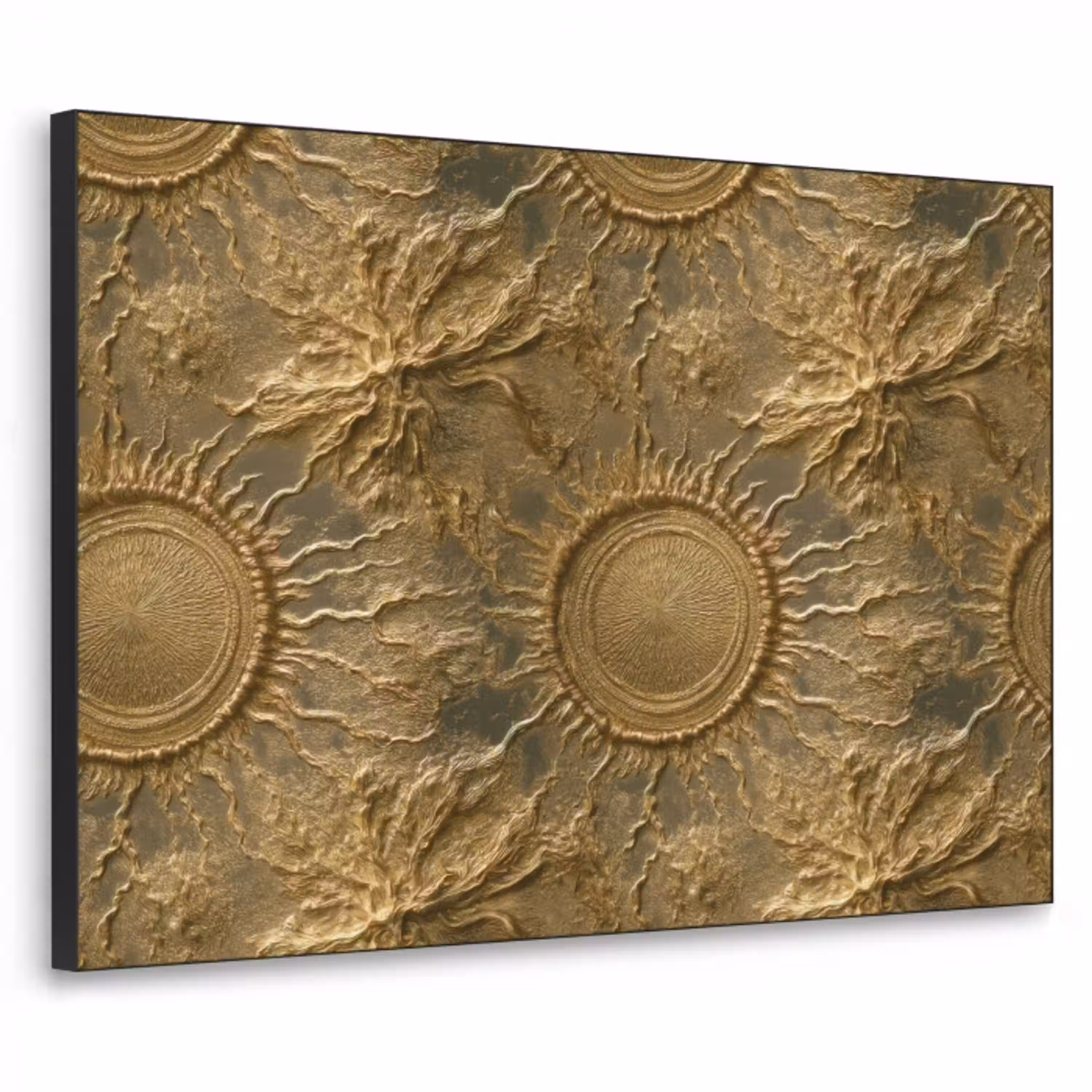 Zon - Reliëf - Antiek - Goud Textielframe zwart klein 947 -3d