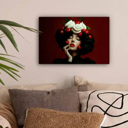 Vrouw - Kersen - Slagroom canvas 2cm klein -sfeer1