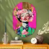 Bloemenkroon - Goud - Vrouw - Portret Wandcirkel Ovaal Glas middel -sfeer2