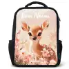 Hertje - Bloemen - Stippen - Roze Rugzak - Zwart middel -3d