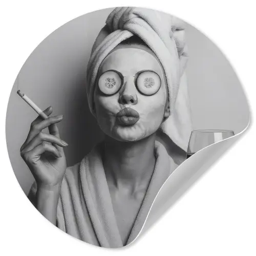 Vrouw - Masker - Wijn - Sigaret Wandcirkel behangsticker klein -3d