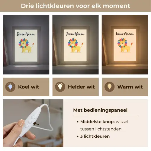 Leeuw - Kleurrijke manen - Beige Light Box met kabel (Kinderlampje) klein -USP_lichtkleurNL