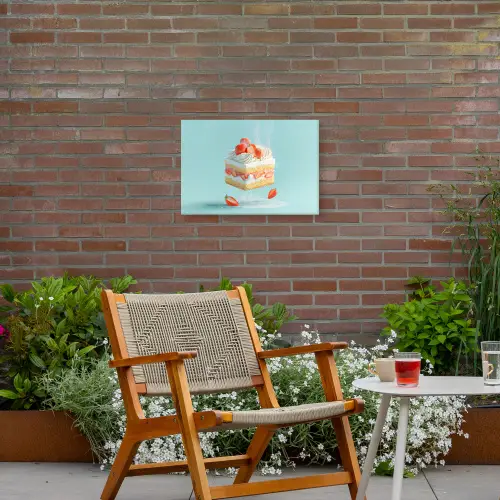 Slagroom - Taart - Blauw - Eten Tuinposter op houten frame 2 cm dik klein -sfeer3