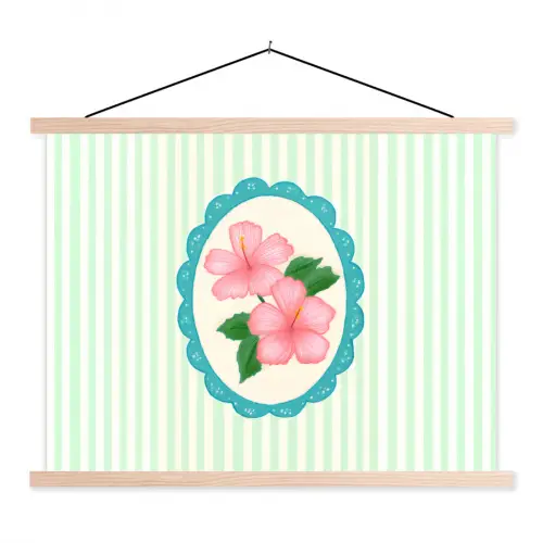 Bloemen - Ovaal - Strepen - Groen textielposter latten blank klein -3d