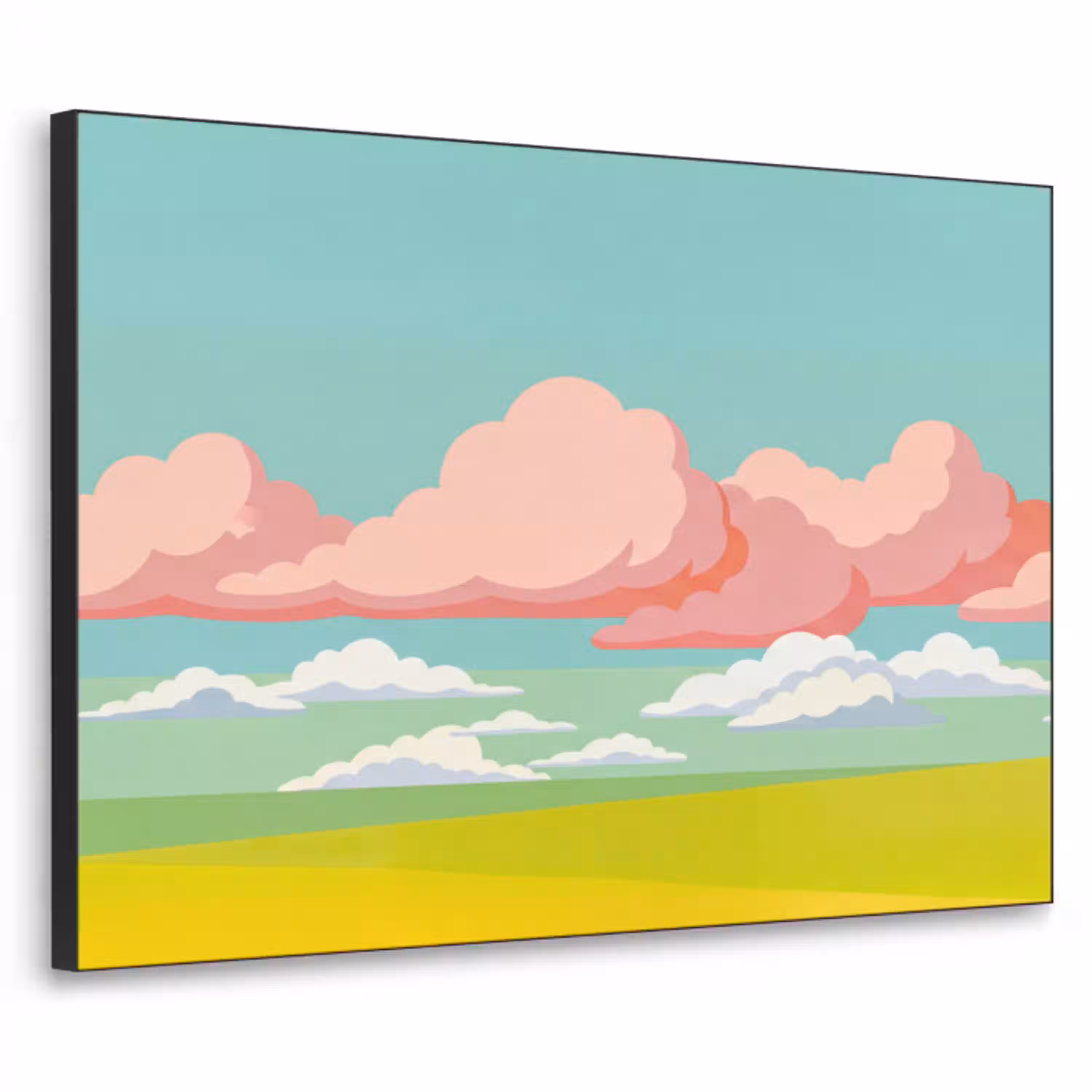 Wolken - Roze - Natuur - Modern - Pastel Textielframe zwart klein -3d