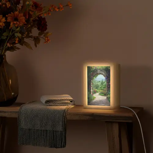 Doorkijk - Landschap - Bloemen - Pad - Uitzicht Light Box met kabel (Wandlamp) klein -sfeer4
