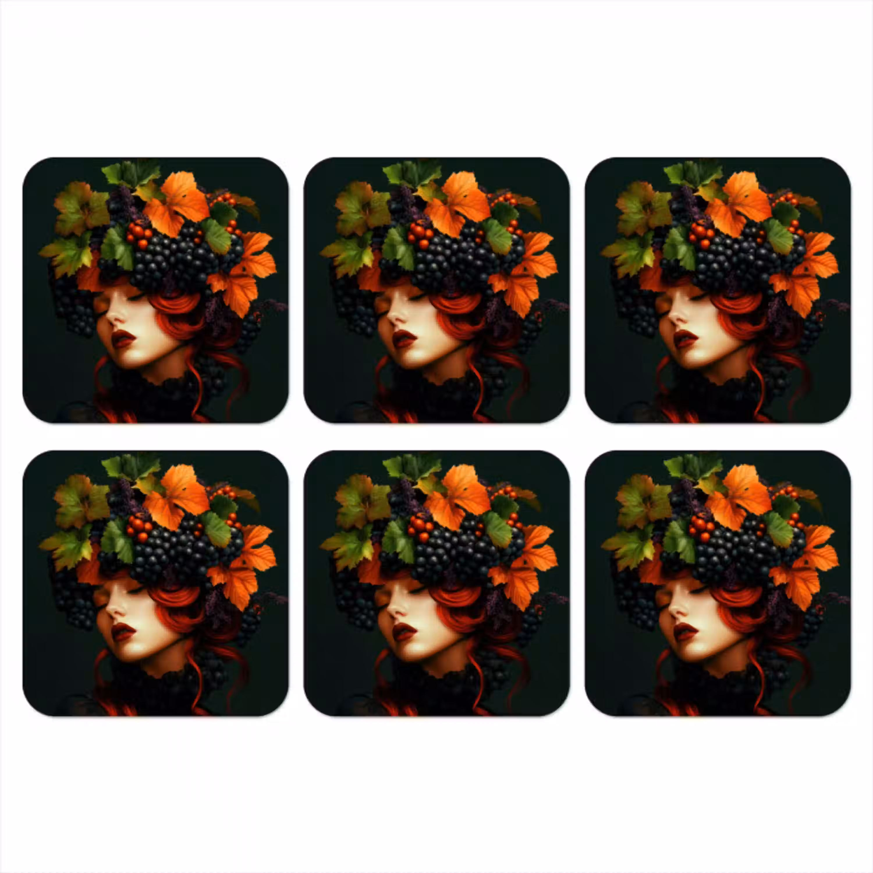 Vrouw - Rood - Groen - Druiven onderzetter kurk middel -3d