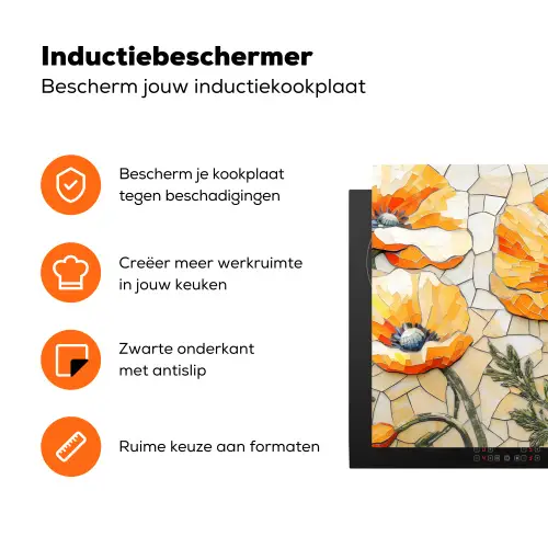 Klaprozen - Oranje - Mozaïek - Bladeren Inductie beschermer vinyl 3mm klein -zzzzzzz-td-ups