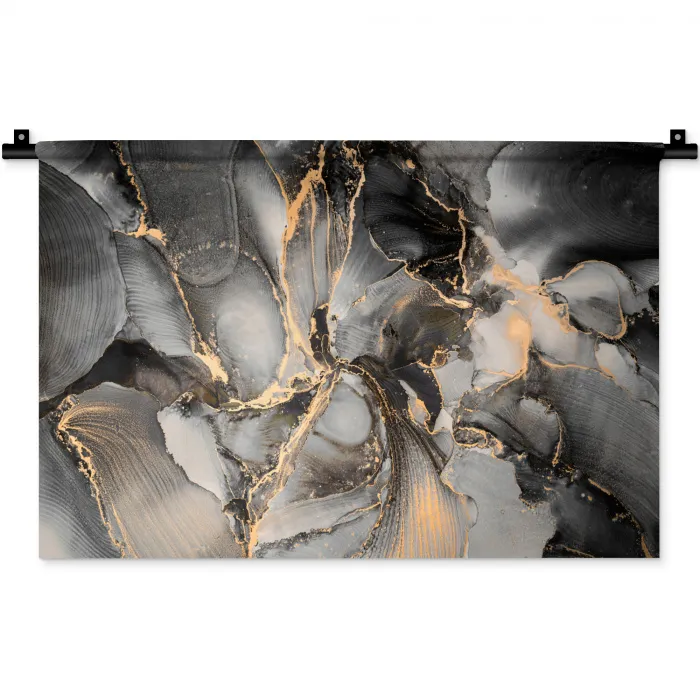 Grijs - Luxe  - Goud - Marmer Wandkleed katoen klein -zz3d