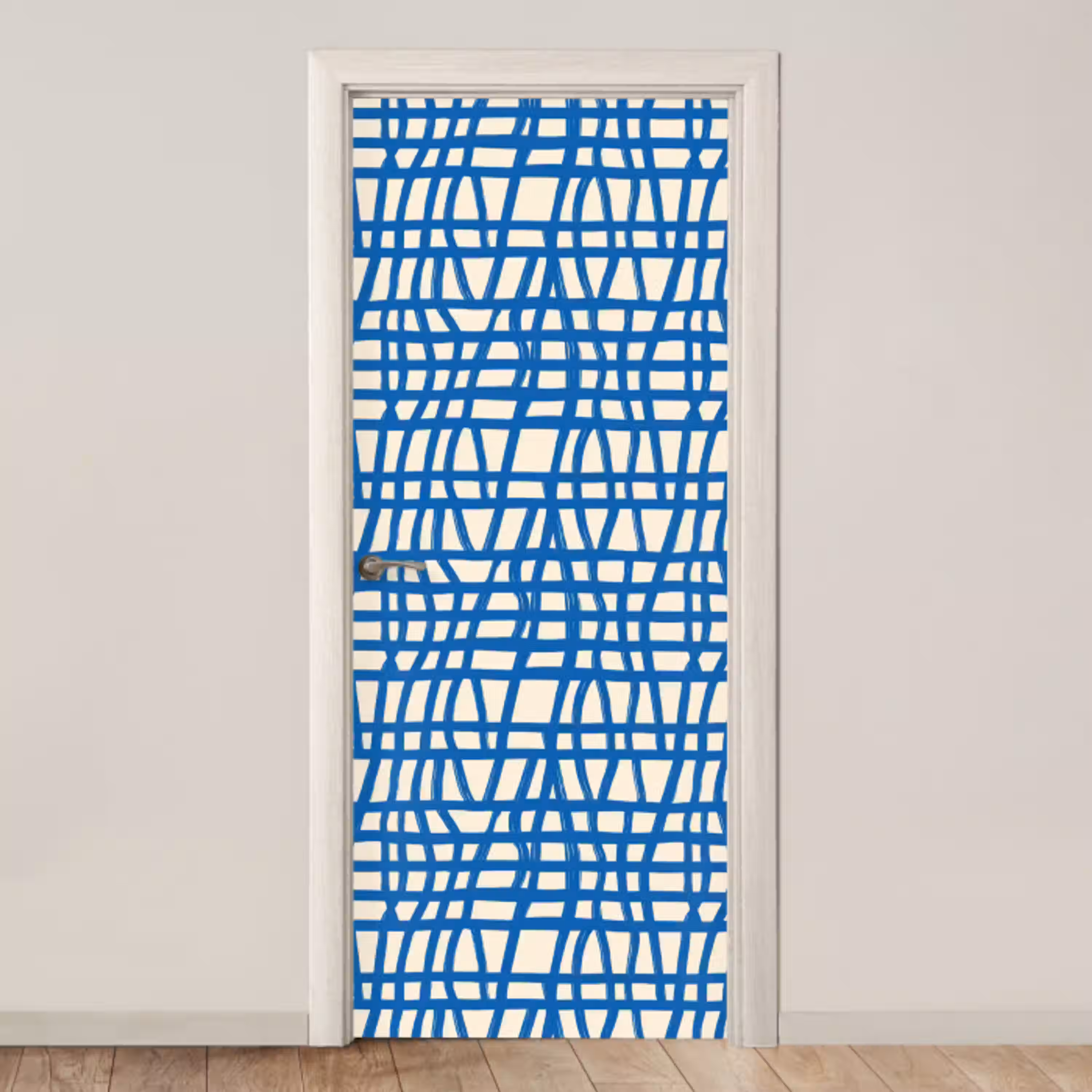 Ruitpatroon - Blauw - Crème deurposter klein 289 -3d_beige
