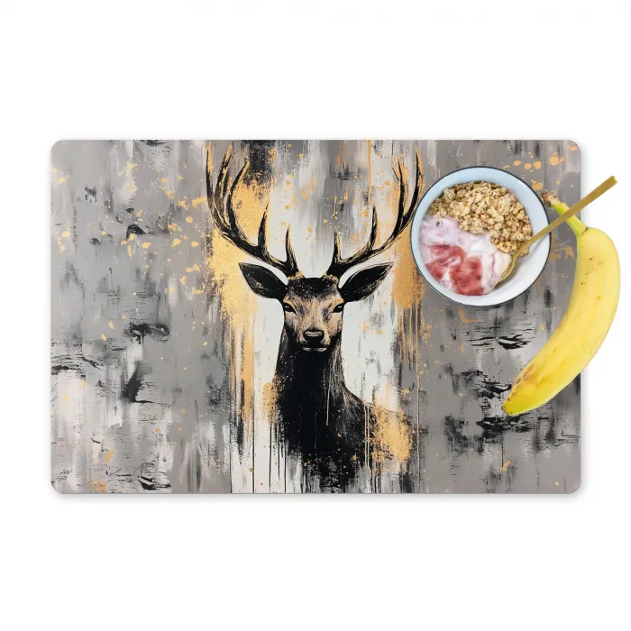 Abstract - Hert - Gewei - Goud Placemat vinyl groot -zzzproduct_Kitchenyeah-website