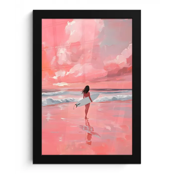 Roze - Surfen - Zee fotolijst zwart zonder passe partout klein -3d