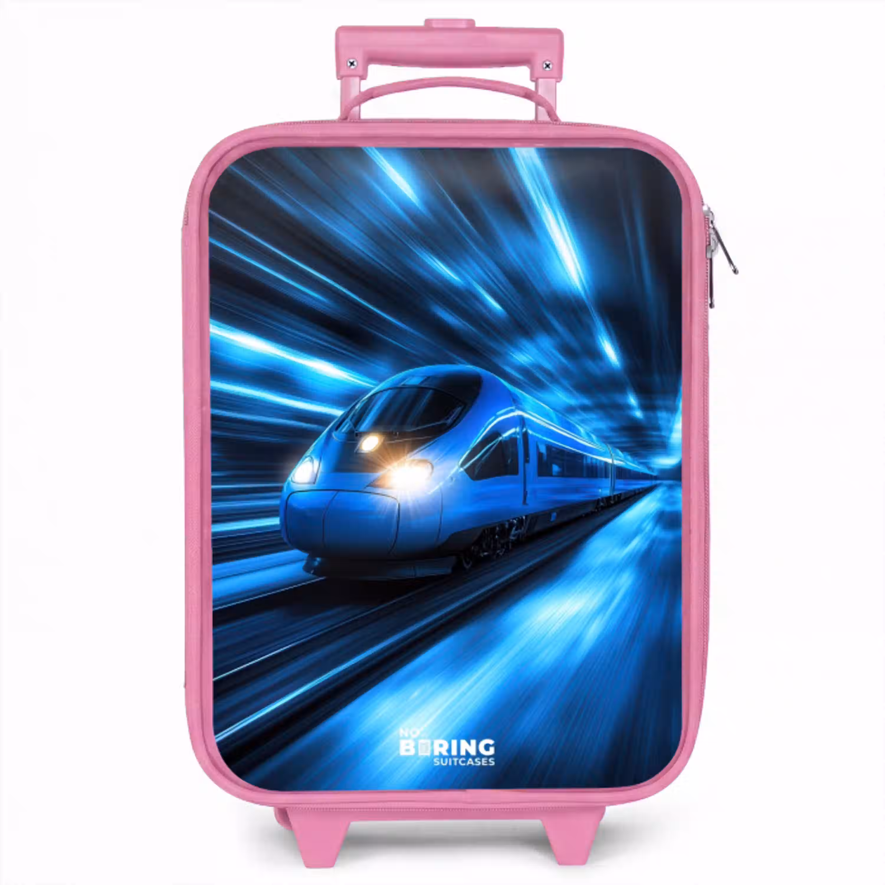 Supersnelle trein in neonblauwe tunnel Kinderkoffer - Roze klein -zzz_website3d