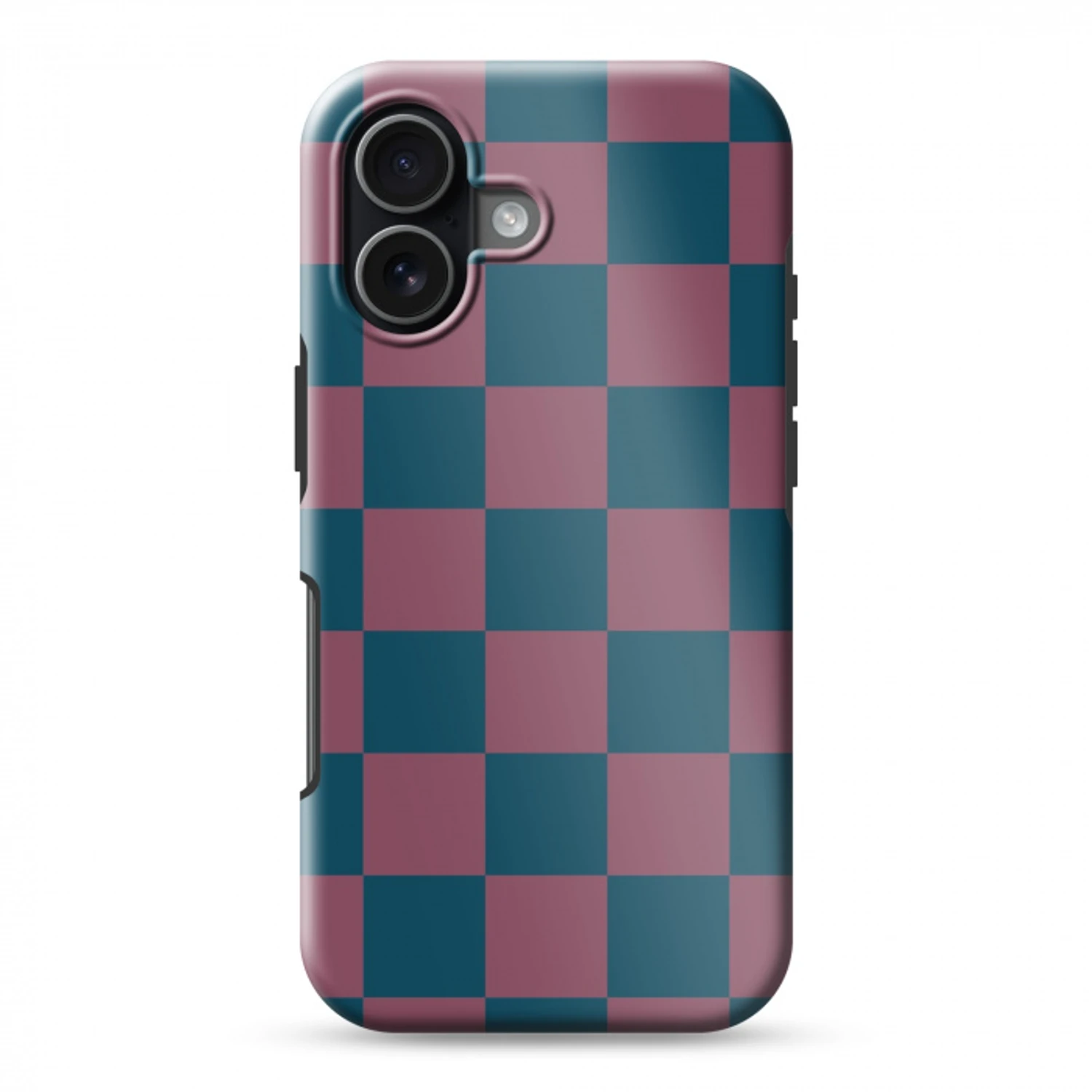 Schaakbord print - Blauw - Rood - Blokjes Toughcase MagSafe Apple iPhone 17 klein -3d