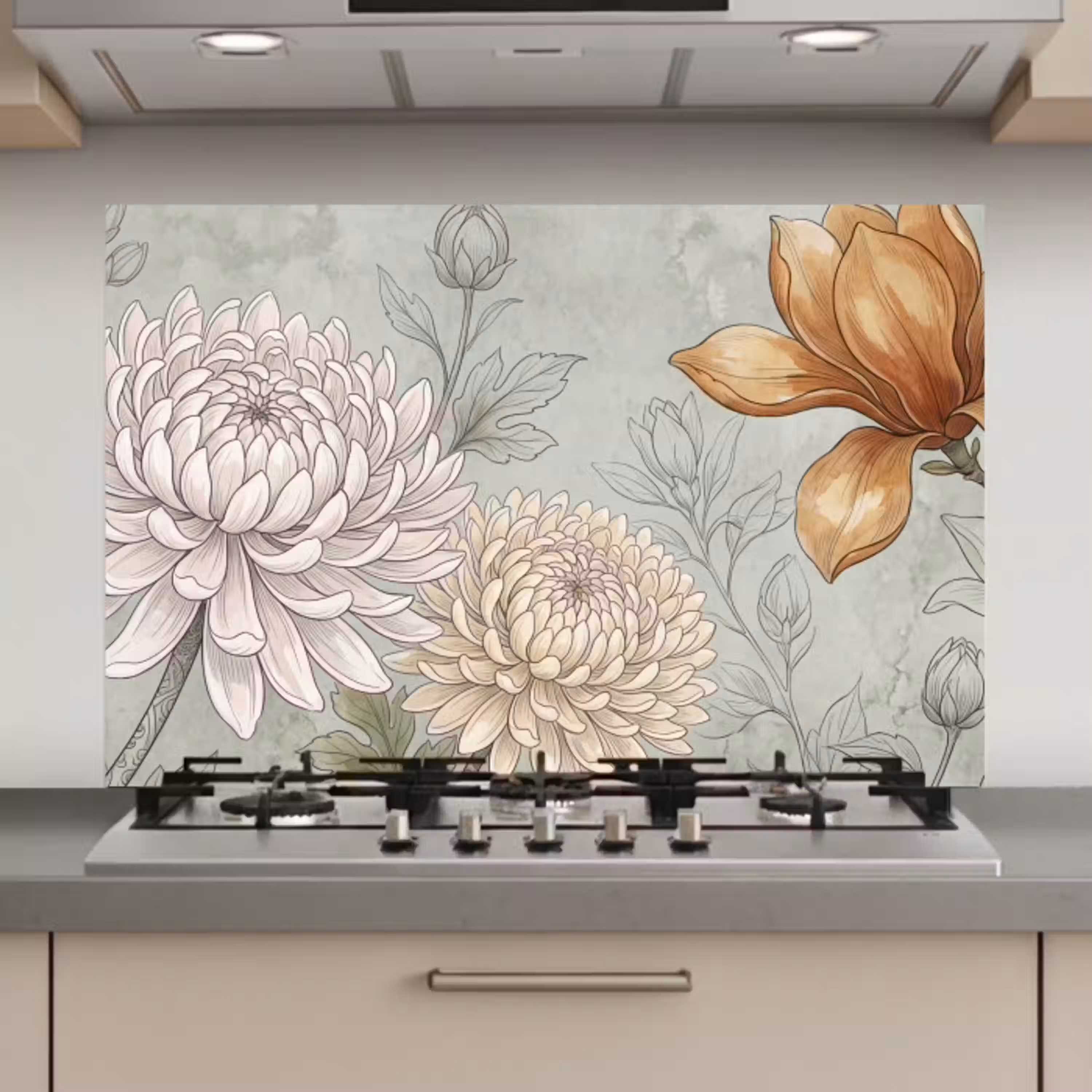 Illustratie - Bloemen - Groen keuken achterwand spatscherm klein -3d_website