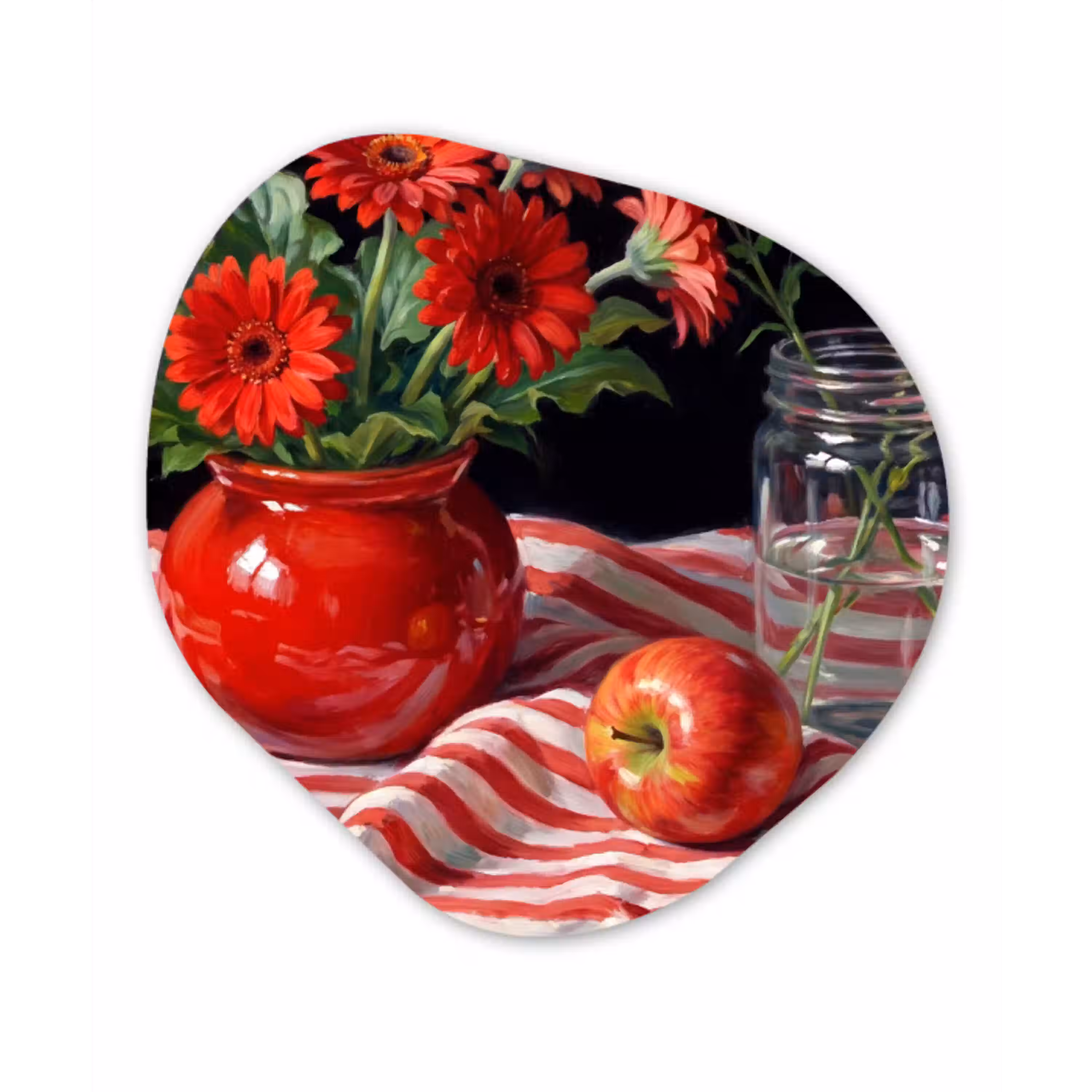 Rode bloemen - Vaas Wandcirkel Organisch Forex 3mm klein -3d