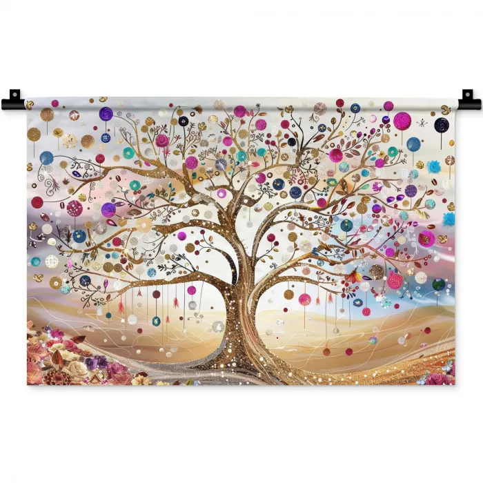 Levensboom - Goud - Kleurrijk - Abstract - Aesthetic Wandkleed katoen klein -zz3d