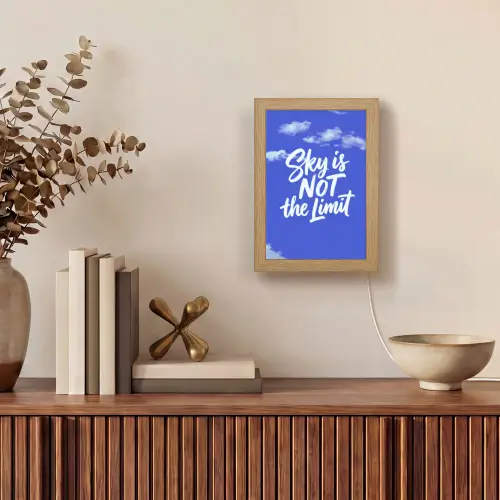 Sky is not the limit - Blauwe lucht - Wolken Light Box met kabel (Tafellamp) klein -sfeer2