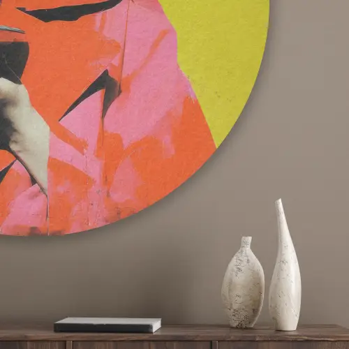 Retro - Vrouw - Kopje - Vlinders Akoestische PET Vilt - Rond klein -sfeer5_closeup