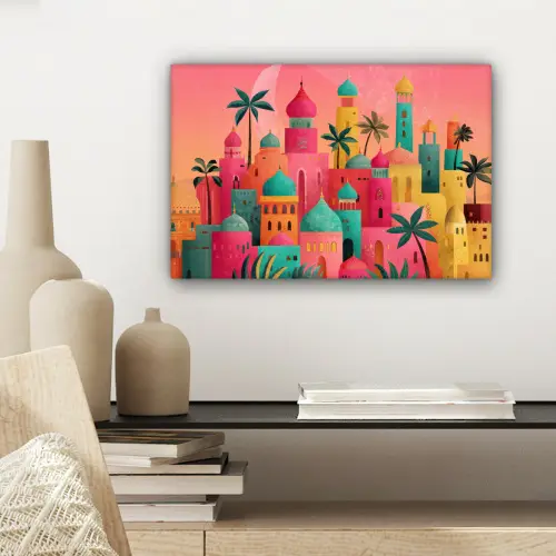 Kleurrijk - Palmbomen - Opkomende zon canvas 2cm klein -sfeer6