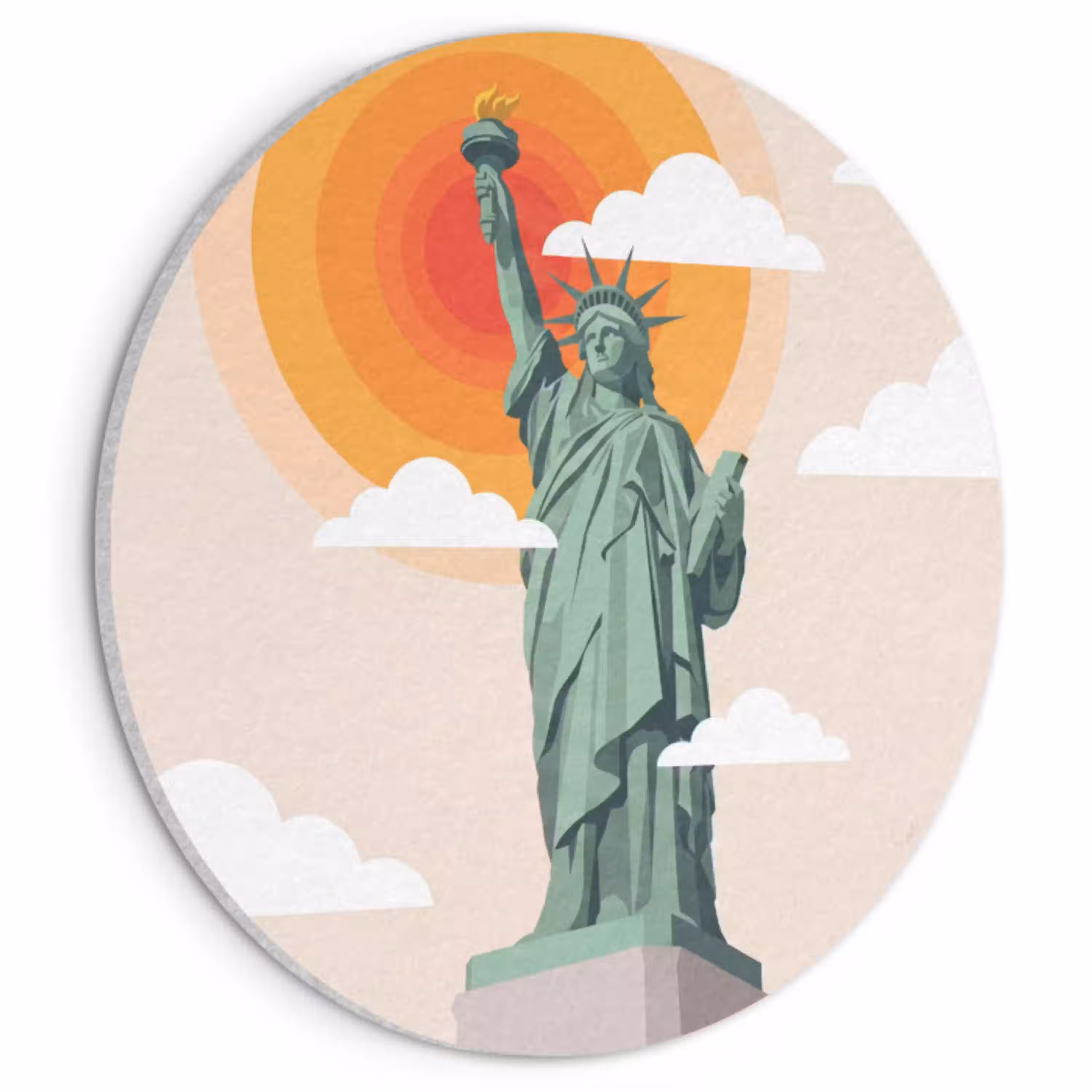 Vrijheidsbeeld - New York - Zon - Modern Akoestische PET Vilt - Rond klein -3d