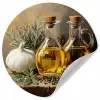 Stilleven - Olijfolie - Knoflook - Kruiden Wandcirkel behangsticker klein -3d