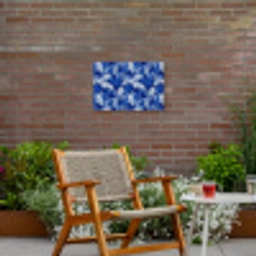 Palmblad - Patroon - Blauw Tuinposter op houten frame 2 cm dik klein 845 -sfeer3