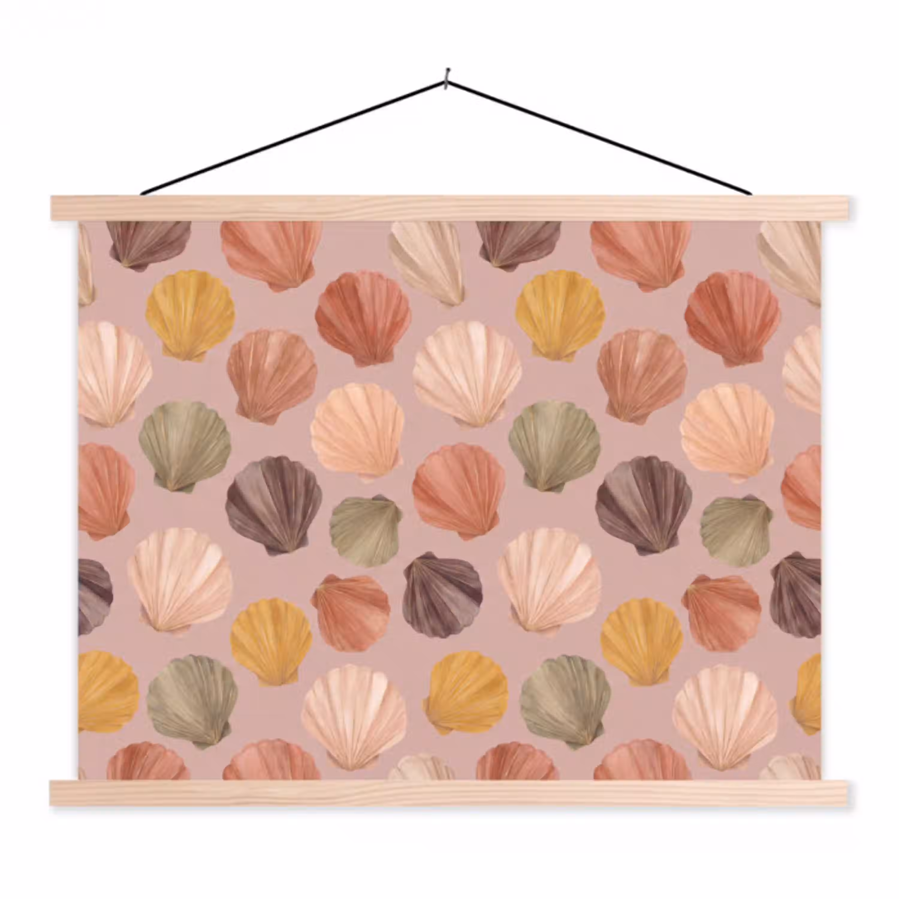 Schelp - Patroon - Zee - Aquarel - Aardetinten textielposter latten blank klein -3d
