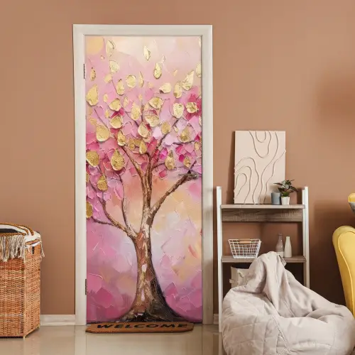 Boom - Roze - Goud - Modern deurposter klein -sfeer1