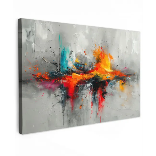 Moderne kunst - Oranje - Grijs - Abstract canvas 2cm klein -z3d