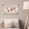 Wereldkaart - Roze - Bloemen Wandkleed katoen klein -sfeer4