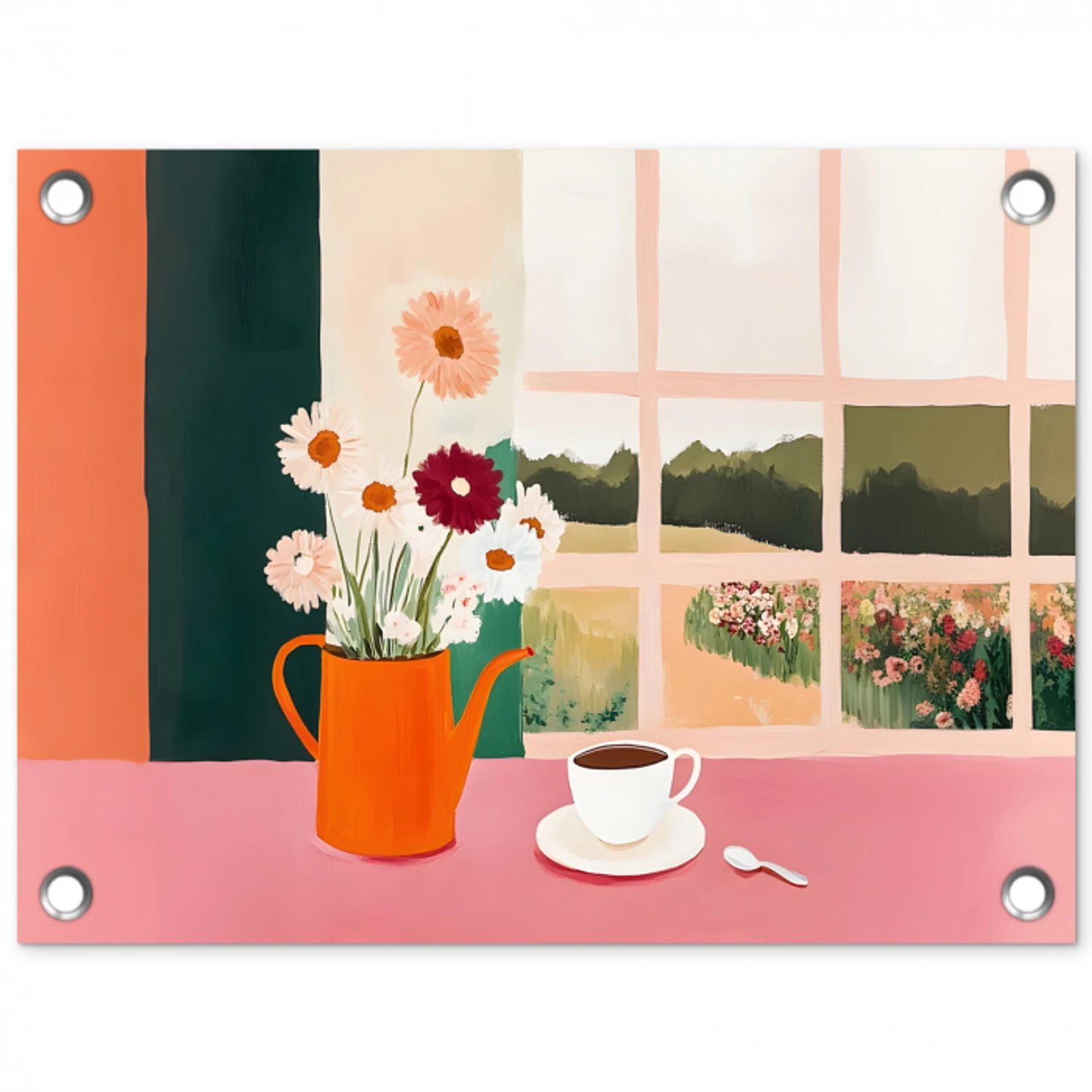 Bloemen - Koffie - Raam tuinposter los doek klein -3d