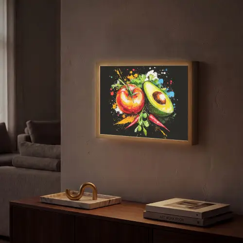 Tomaat - Avocado - Peper - Graffiti - Verf - Modern Light Box met batterij (Wandlamp) middel -sfeer1