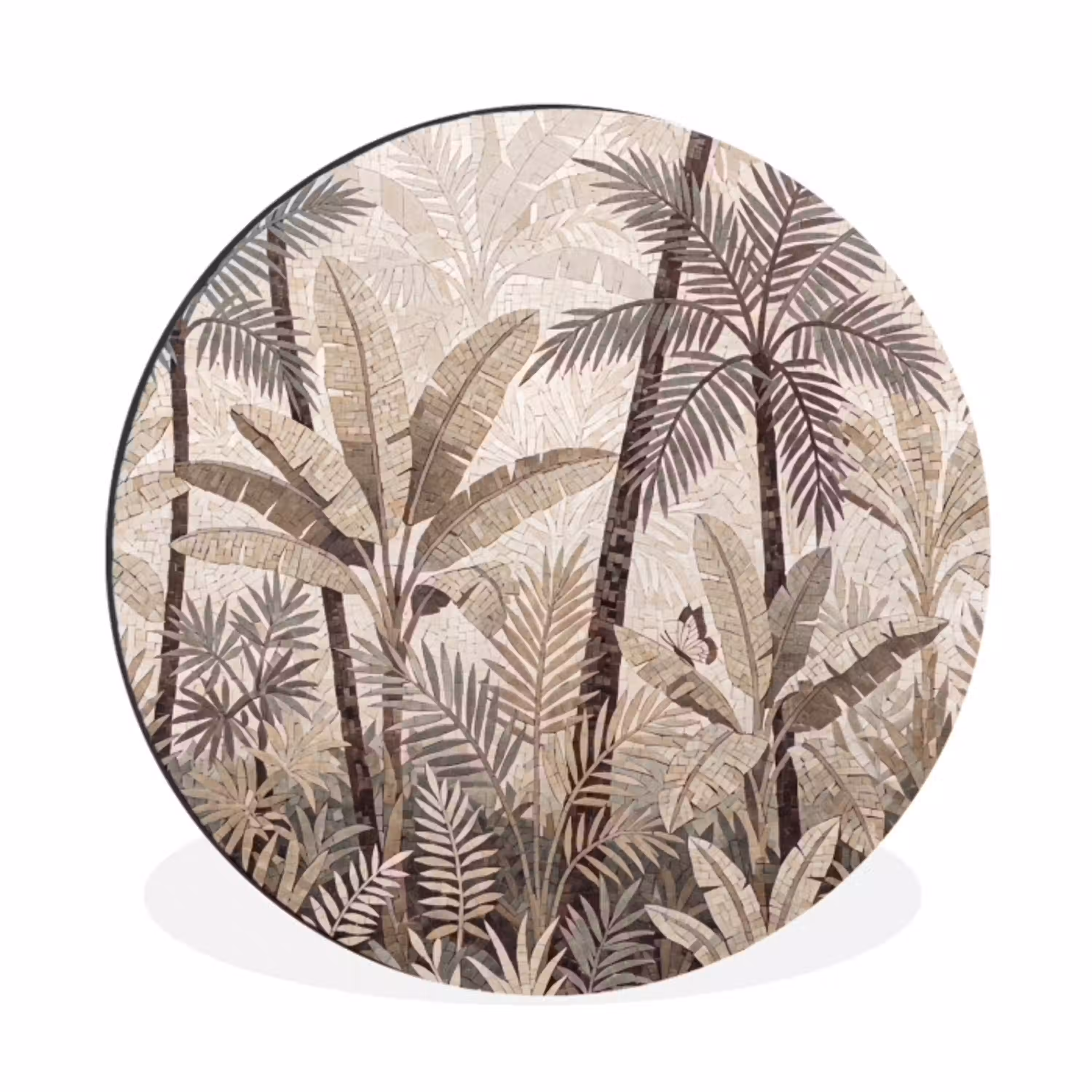 Natuur - Bladeren - Landschap - Mozaïek - Beige Wandcirkel aluminium klein -3d