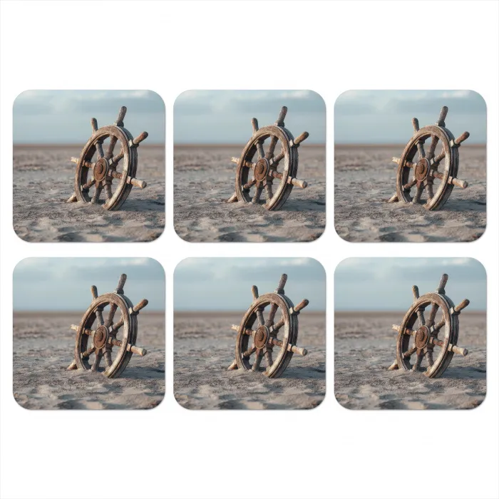 Scheepsstuur - Hout - Bruin - Zand onderzetter kurk middel -3d