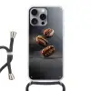 Koffiebonen - Zwevend - Grijs Hoesje iPhone 16 Pro Max met koord klein -3d
