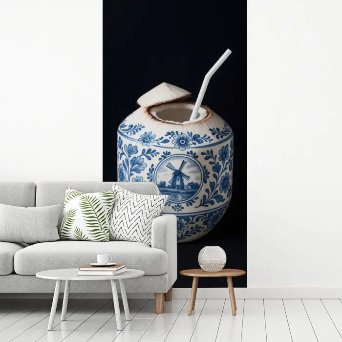 Kokosnoot - Eten - Delfts blauw - Drinken fotobehang vinyl groot -woonkamer
