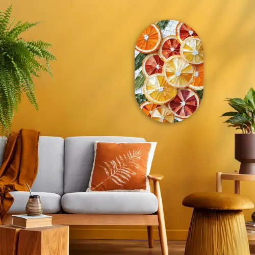 Schijfjes - Fruit - Oranje - Mozaïek Wandcirkel Ovaal Forex klein -sfeer4