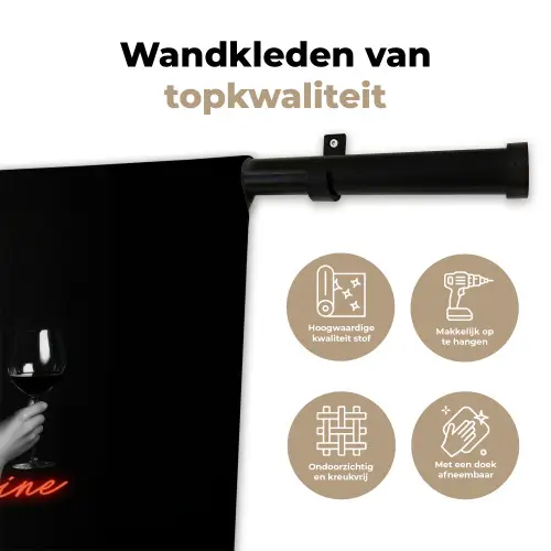 Wijn - Vrouw - Neon - Quote Wandkleed katoen klein -sfeer2