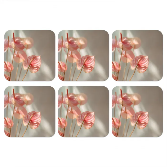 Bloemen - Stelen - Roze - Schaduw onderzetter kurk middel -3d