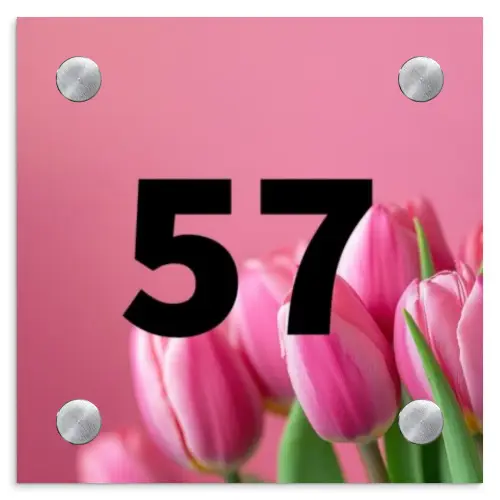 Roze tulpen - Traditioneel Naambord Vierkant klein -3d
