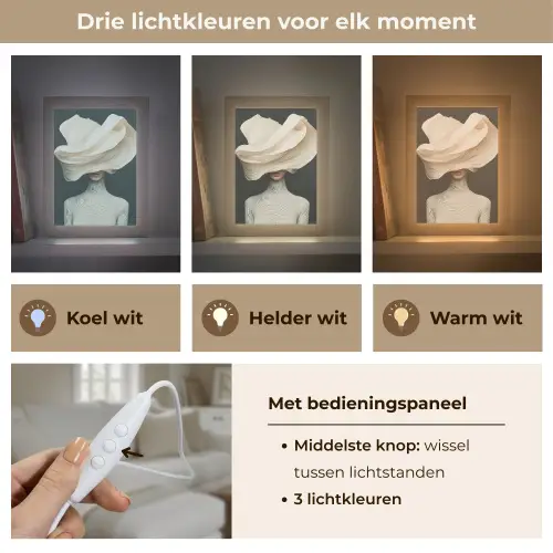 Vrouw - Beige - hoed Light Box met kabel (Tafellamp) klein -USP_lichtkleurNL