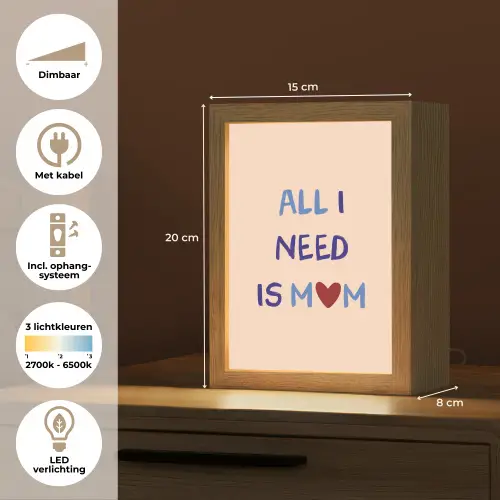Moeder - Tekst - Hartje - Rood Light Box met kabel (Tafellamp) klein -USP_NL