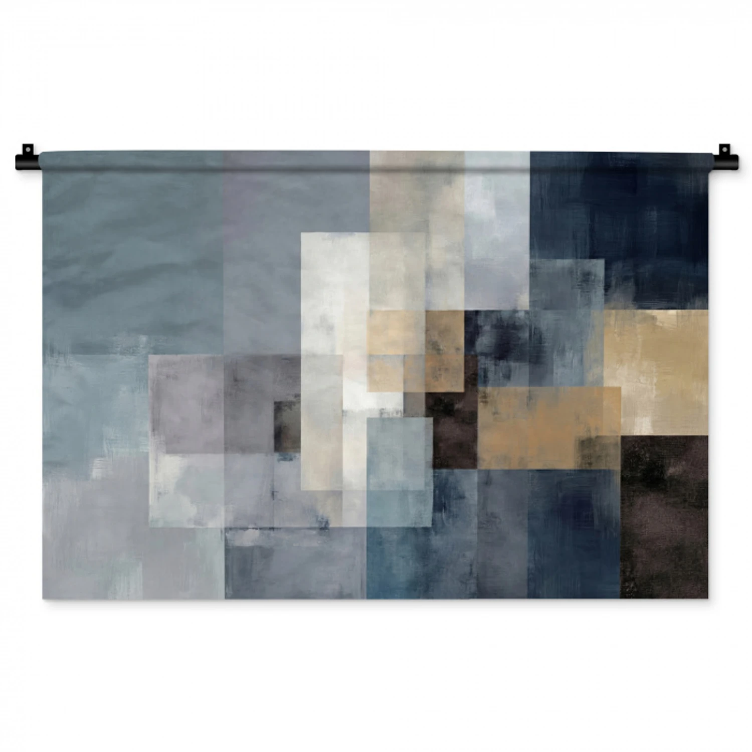 Rechthoeken - Abstract - Blauw Wandkleed katoen middel -zz3d