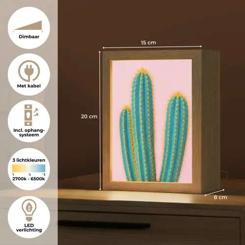 Cactussen - Modern - Pastel Light Box met kabel (Tafellamp) klein -USP_NL